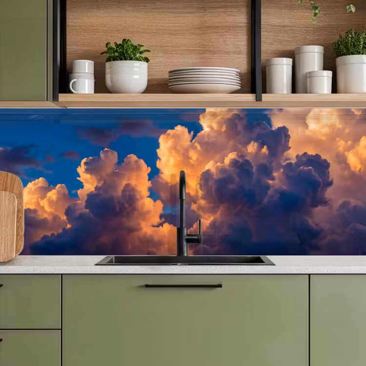 Wolken - Zonsondergang - Natuur - Oranje - Blauw keuken achterwand 2 middel -sfeer3
