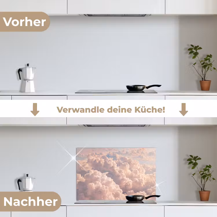 Wolken - Zonsondergang - Natuur - Pastel - Roze keuken achterwand spatscherm klein -voor_na_DE