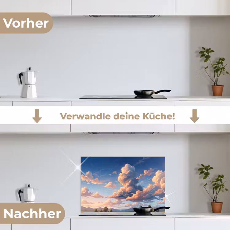 Wolken - Daghemel - Natuur - Illustratie - Oranje keuken achterwand spatscherm klein -voor_na_DE