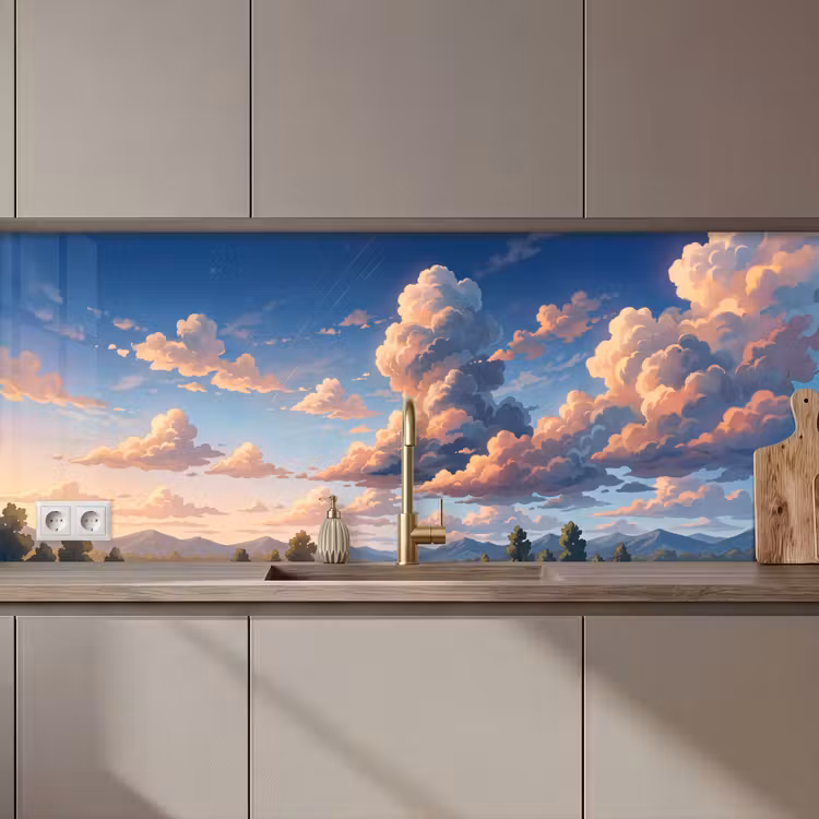Wolken - Daghemel - Natuur - Illustratie - Oranje keuken achterwand 2 middel zz_3dshopping