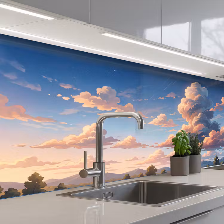 Wolken - Daghemel - Natuur - Illustratie - Oranje keuken achterwand 2 middel -3d_schuin