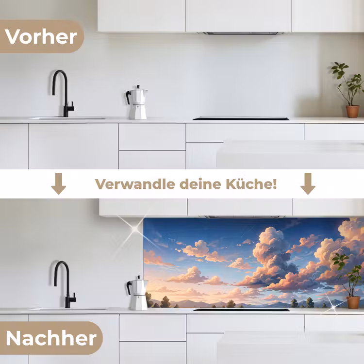 Wolken - Daghemel - Natuur - Illustratie - Oranje keuken achterwand 2 middel -voor-na_DE