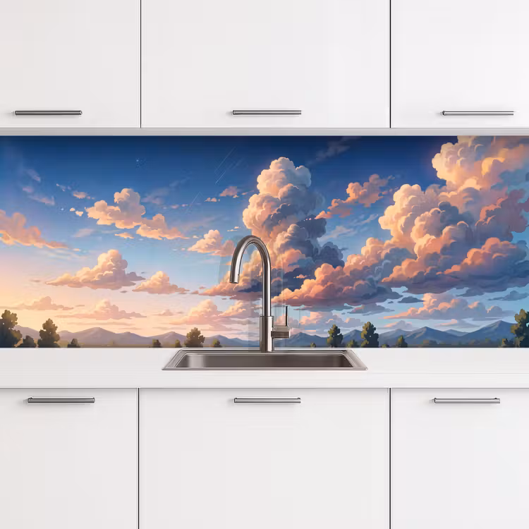 Wolken - Daghemel - Natuur - Illustratie - Oranje keuken achterwand 2 middel -3d
