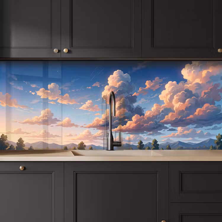 Wolken - Daghemel - Natuur - Illustratie - Oranje keuken achterwand 2 middel -sfeer1