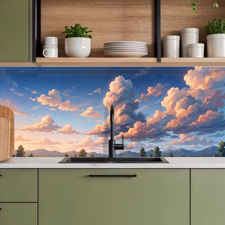 Wolken - Daghemel - Natuur - Illustratie - Oranje keuken achterwand 2 middel -sfeer3