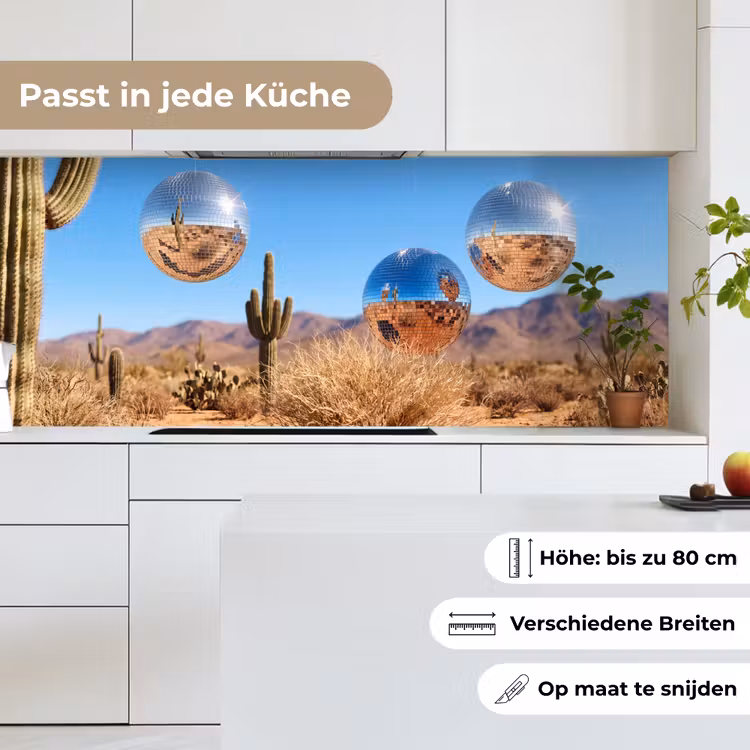 Küchenrückwand - Wüste – Spiegelkugel – Kunst - Woestijn - Spiegelbal - Kunst keuken achterwand 2 middel