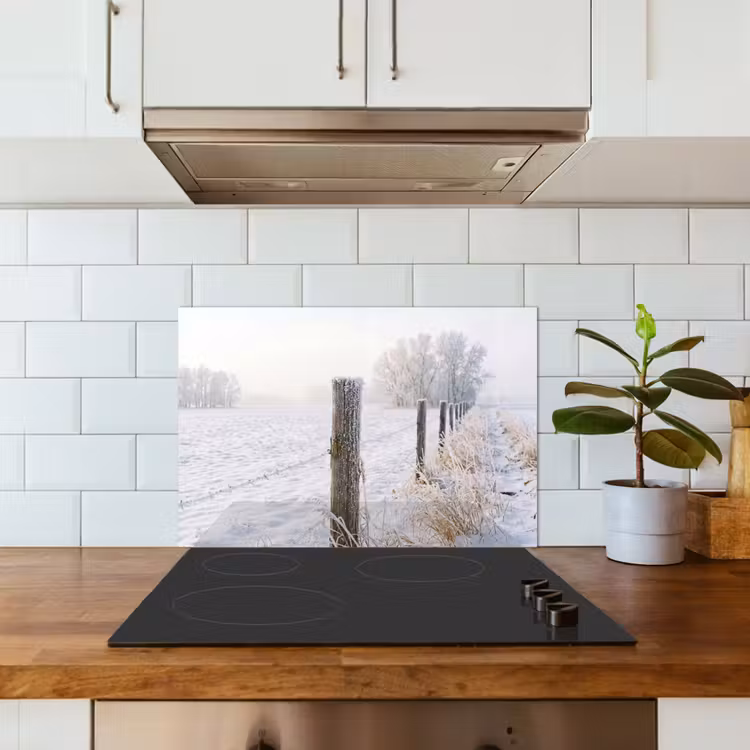 Hek - Sneeuw - Mist - Platteland - Nostalgisch keuken achterwand spatscherm klein -sfeer2