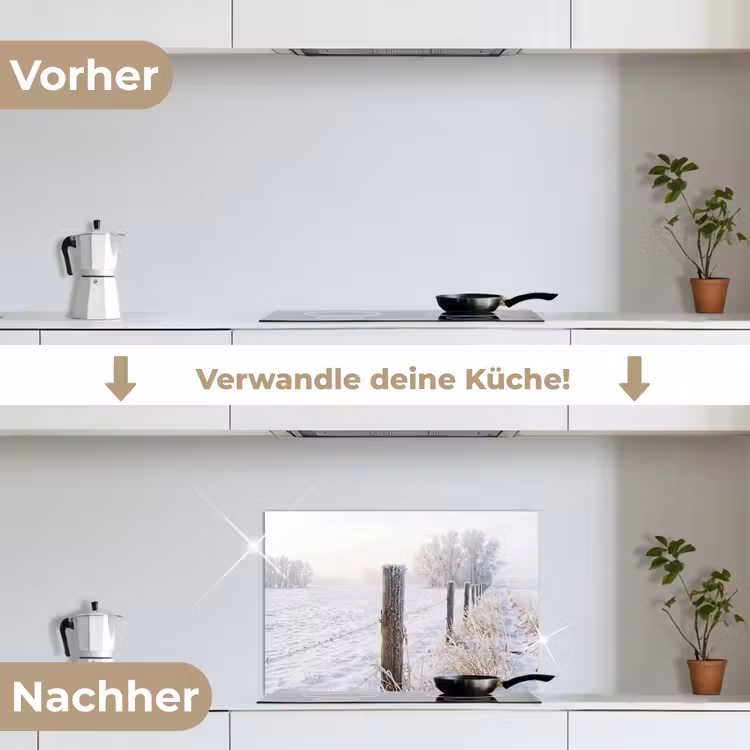 Hek - Sneeuw - Mist - Platteland - Nostalgisch keuken achterwand spatscherm klein -voor_na_DE