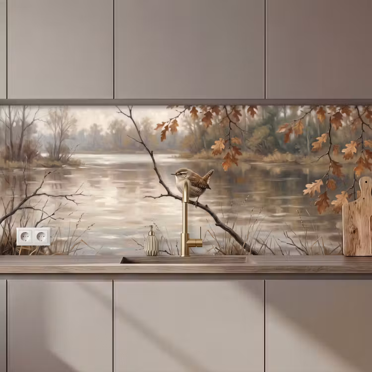 Winterkoninkje - Tak - Rivier - Natuur - Sfeervol keuken achterwand 2 middel zz_3dshopping