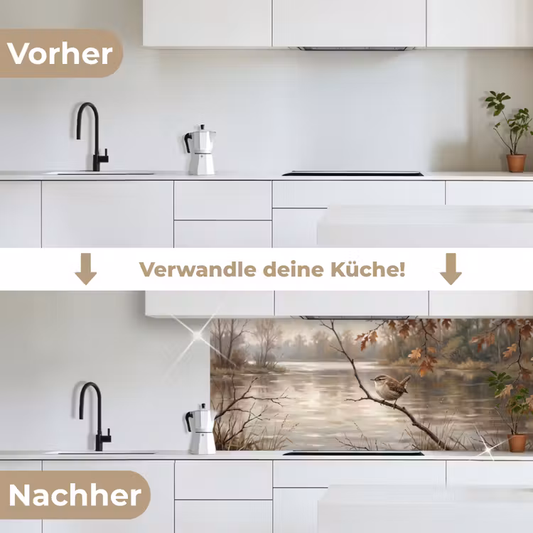 Winterkoninkje - Tak - Rivier - Natuur - Sfeervol keuken achterwand 2 middel -voor-na_DE