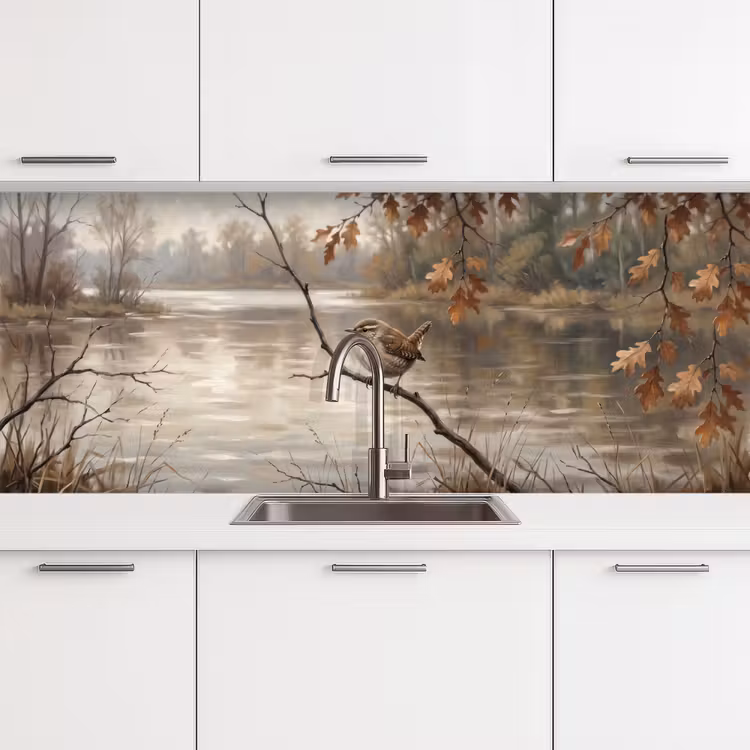 Winterkoninkje - Tak - Rivier - Natuur - Sfeervol keuken achterwand 2 middel -3d