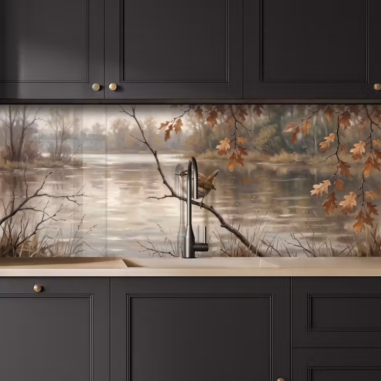 Winterkoninkje - Tak - Rivier - Natuur - Sfeervol keuken achterwand 2 middel -sfeer1
