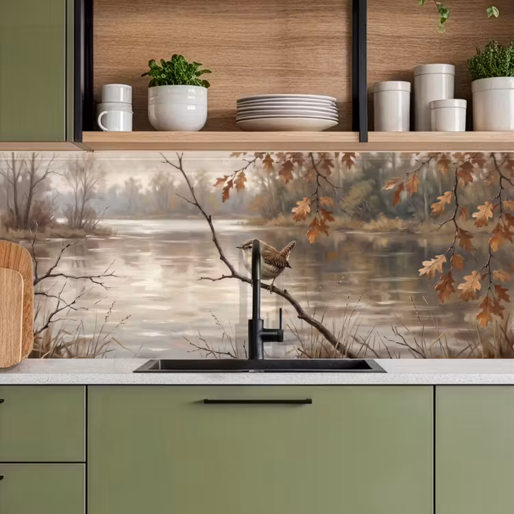 Winterkoninkje - Tak - Rivier - Natuur - Sfeervol keuken achterwand 2 middel -sfeer3