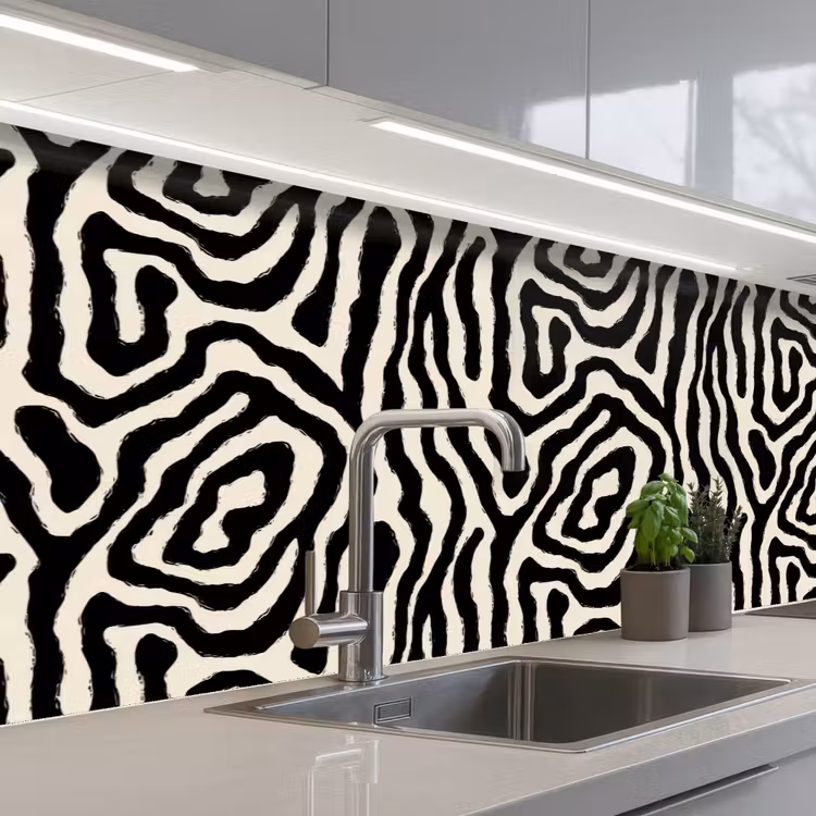 Zebra - Abstract - Zwart keuken achterwand 2 middel 871 -3d_schuin