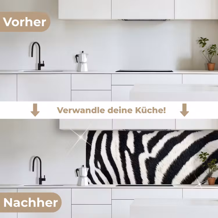Zebra - Vacht - Klassiek - Zwart - Wit keuken achterwand 2 middel -voor-na_DE