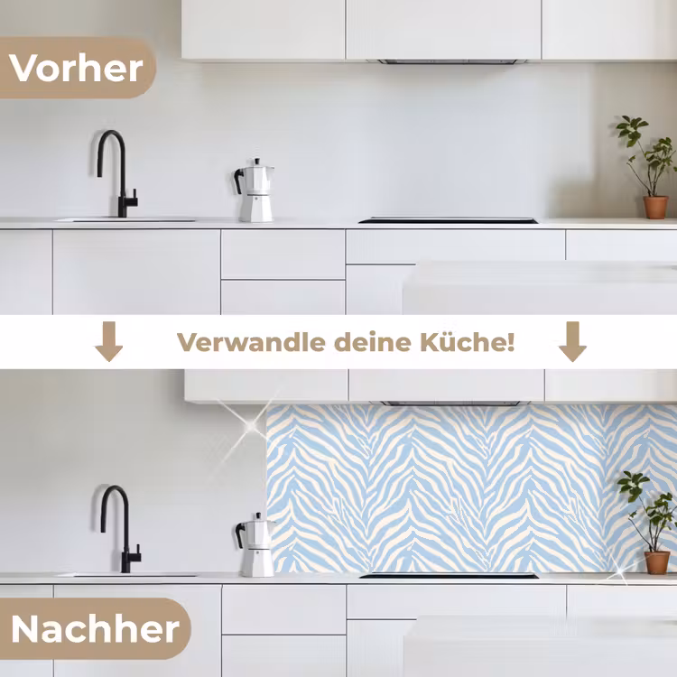 Zebra - Motief - Blauw - Wit keuken achterwand 2 middel 871 -voor-na_DE