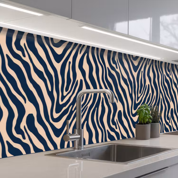 Zebra - Patroon - Blauw - Beige keuken achterwand 2 middel 871 -3d_schuin