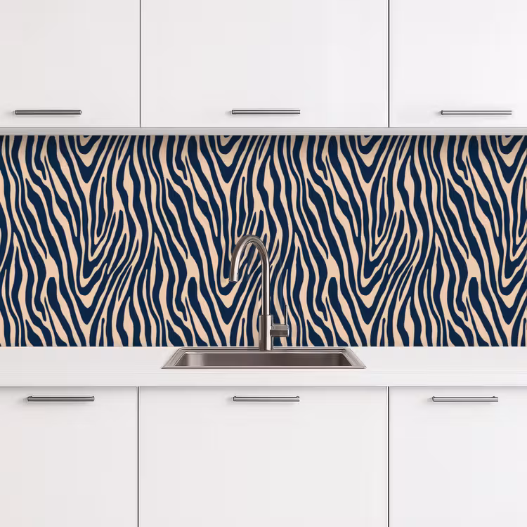 Zebra - Patroon - Blauw - Beige keuken achterwand 2 middel 871 -3d
