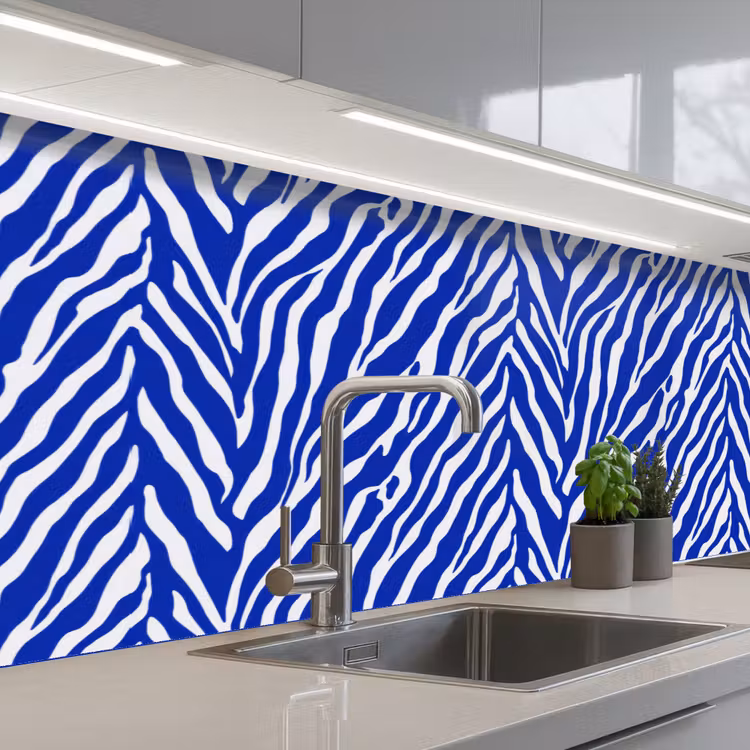Zebra - Patroon - Kobalt - Blauw keuken achterwand 2 middel 871 -3d_schuin