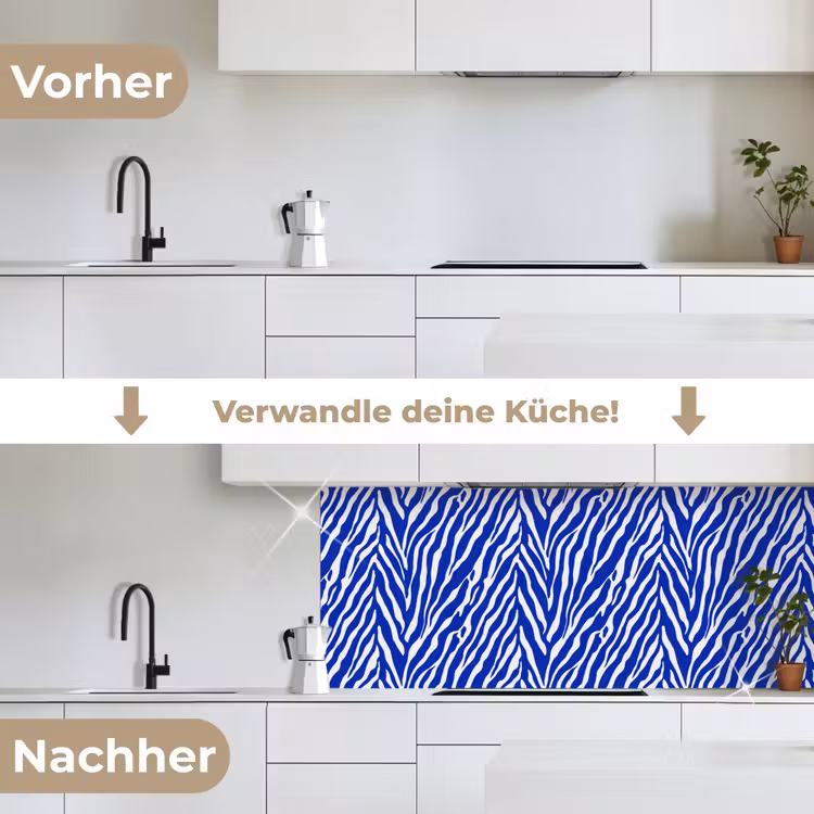 Zebra - Patroon - Kobalt - Blauw keuken achterwand 2 middel 871 -voor-na_DE