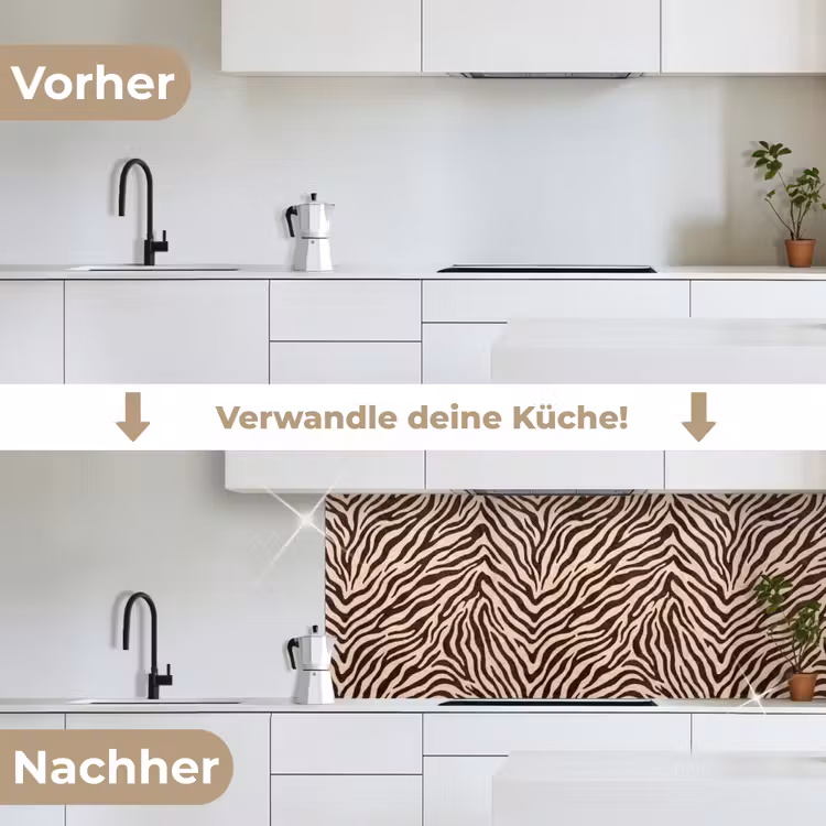 Zebra - Strepen - Bruin keuken achterwand 2 middel -voor-na_DE