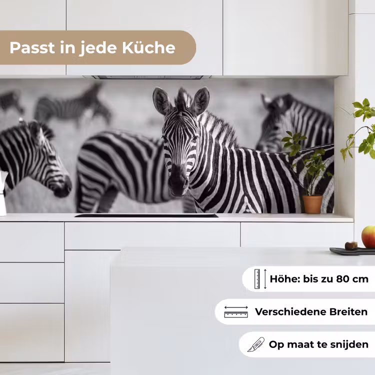 Zebra's - Zwart - Wit keuken achterwand 2 middel -sfeer4_DE