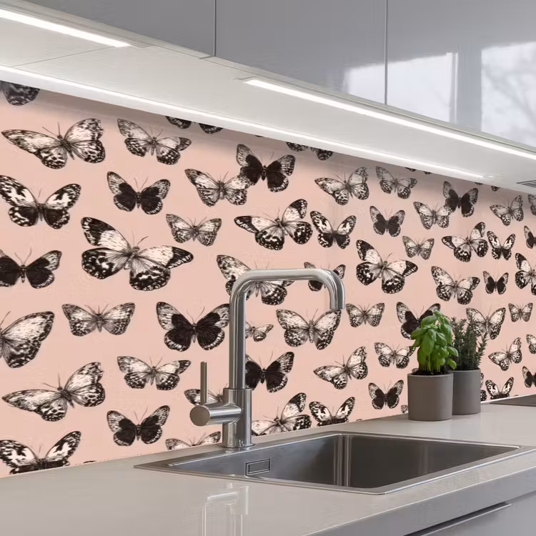 Tijdloos - Vlinders - Perzik keuken achterwand 2 middel 871 -3d_schuin