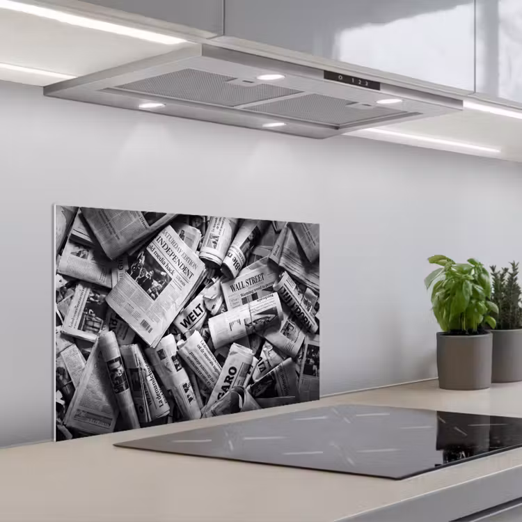 Krant - Stapel - Nieuws - Zwart-wit keuken achterwand spatscherm klein -3d_schuin