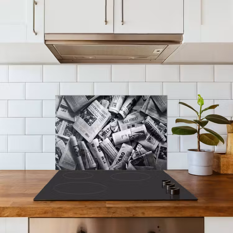 Krant - Stapel - Nieuws - Zwart-wit keuken achterwand spatscherm klein -sfeer2