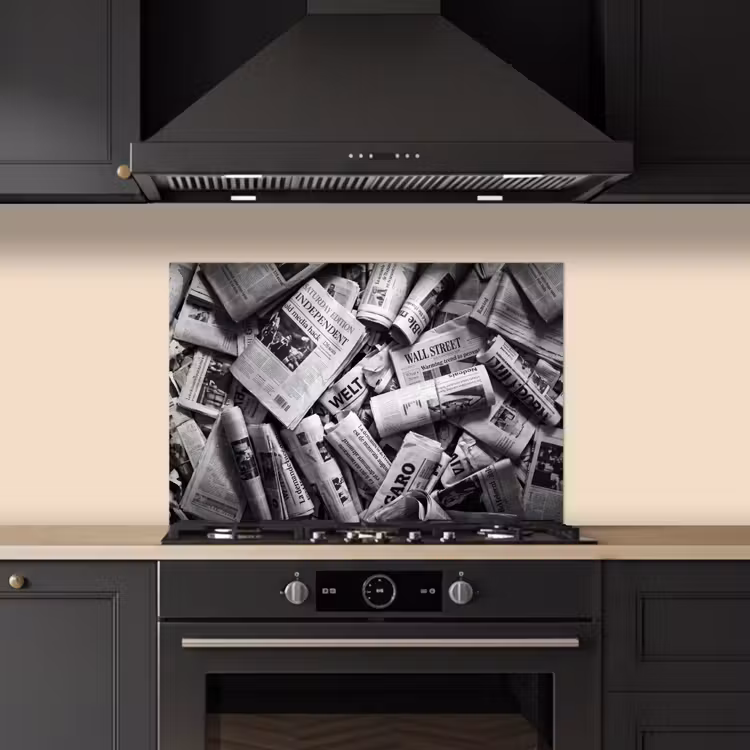 Krant - Stapel - Nieuws - Zwart-wit keuken achterwand spatscherm klein -sfeer1
