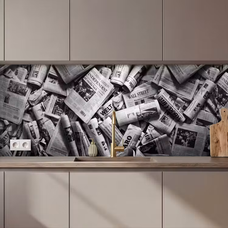 Krant - Stapel - Nieuws - Zwart-wit keuken achterwand 2 middel zz_3dshopping