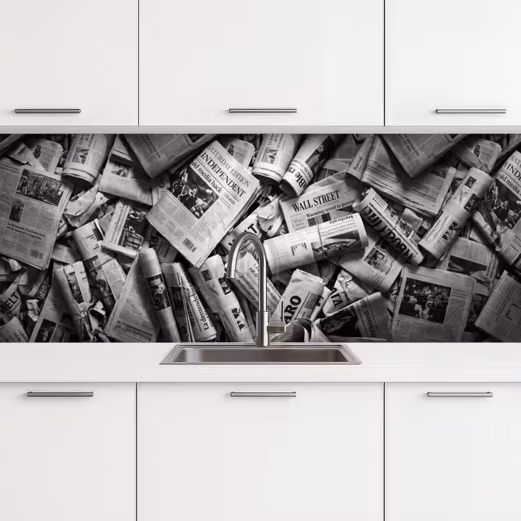 Krant - Stapel - Nieuws - Zwart-wit keuken achterwand 2 middel -3d
