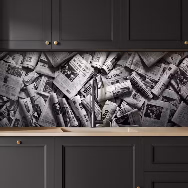 Krant - Stapel - Nieuws - Zwart-wit keuken achterwand 2 middel -sfeer1