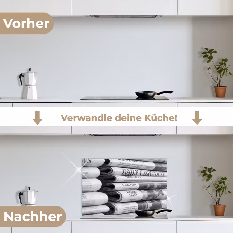 Krant - Stapel - Nieuws - Zwart-wit - Media keuken achterwand spatscherm klein -voor_na_DE
