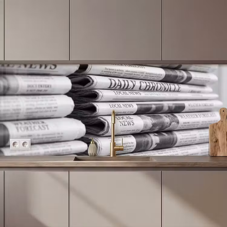 Krant - Stapel - Nieuws - Zwart-wit - Media keuken achterwand 2 middel zz_3dshopping