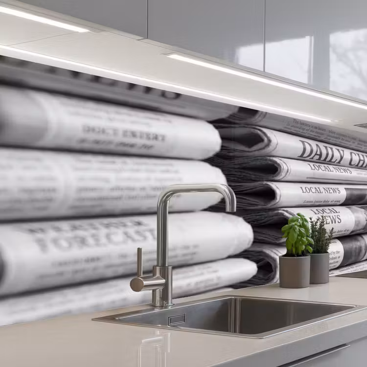 Krant - Stapel - Nieuws - Zwart-wit - Media keuken achterwand 2 middel -3d_schuin