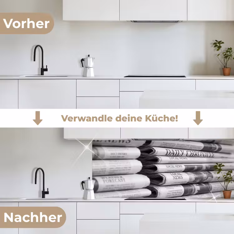 Krant - Stapel - Nieuws - Zwart-wit - Media keuken achterwand 2 middel -voor-na_DE