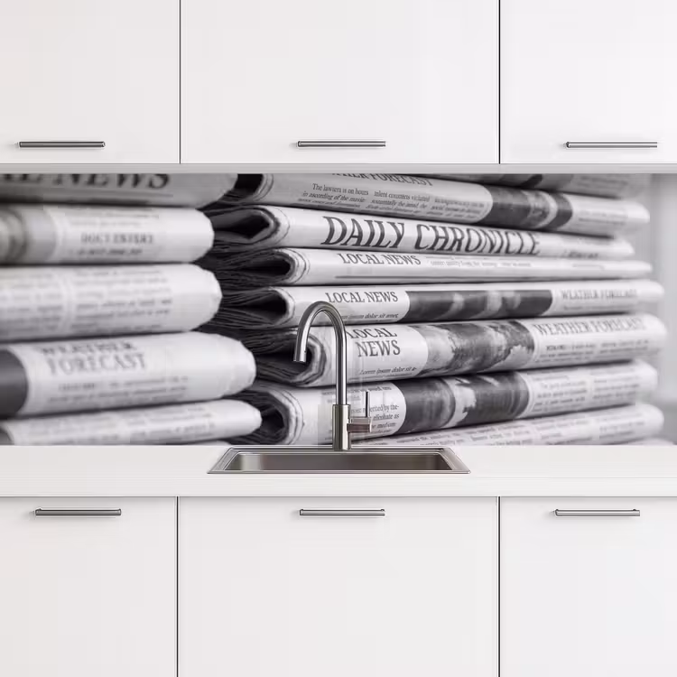 Krant - Stapel - Nieuws - Zwart-wit - Media keuken achterwand 2 middel -3d