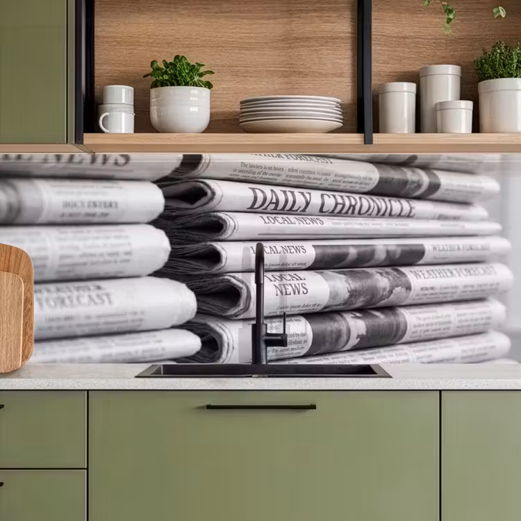 Krant - Stapel - Nieuws - Zwart-wit - Media keuken achterwand 2 middel -sfeer3