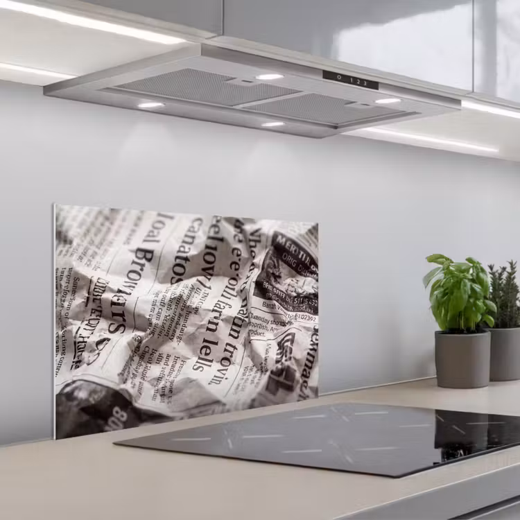 Krant - Gekreukeld - Textuur - Vintage - Zwart-wit keuken achterwand spatscherm klein -3d_schuin