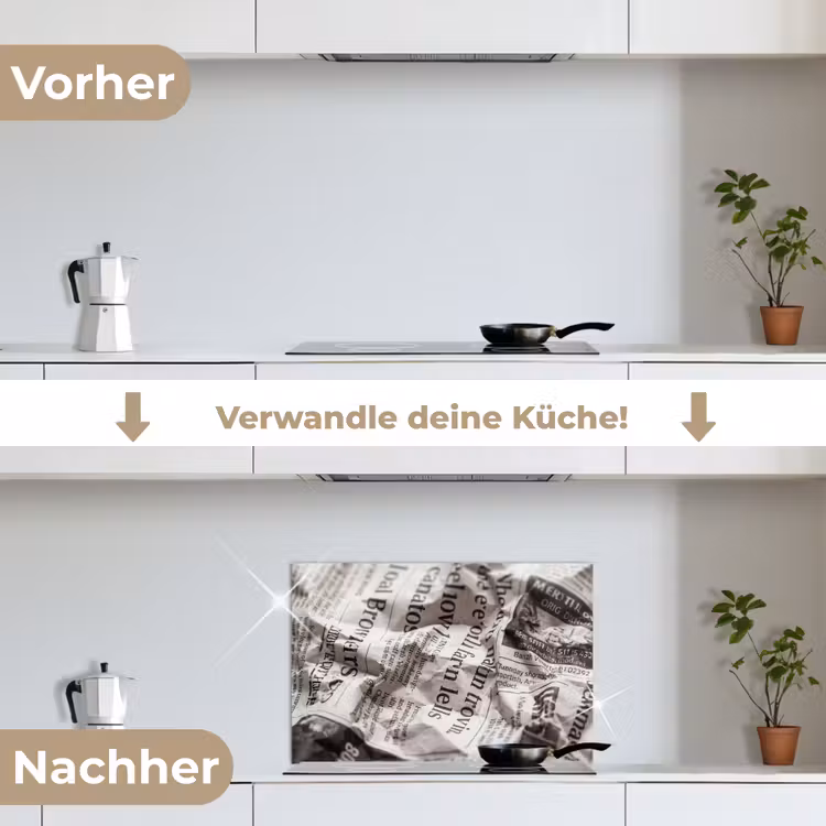 Krant - Gekreukeld - Textuur - Vintage - Zwart-wit keuken achterwand spatscherm klein -voor_na_DE