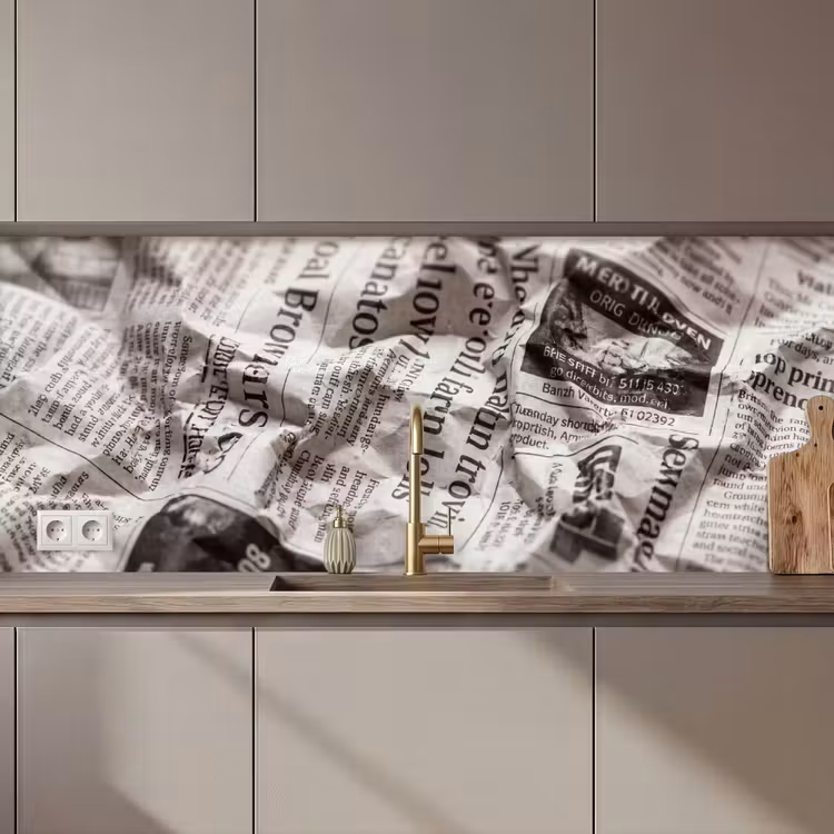 Krant - Gekreukeld - Textuur - Vintage - Zwart-wit keuken achterwand 2 middel zz_3dshopping