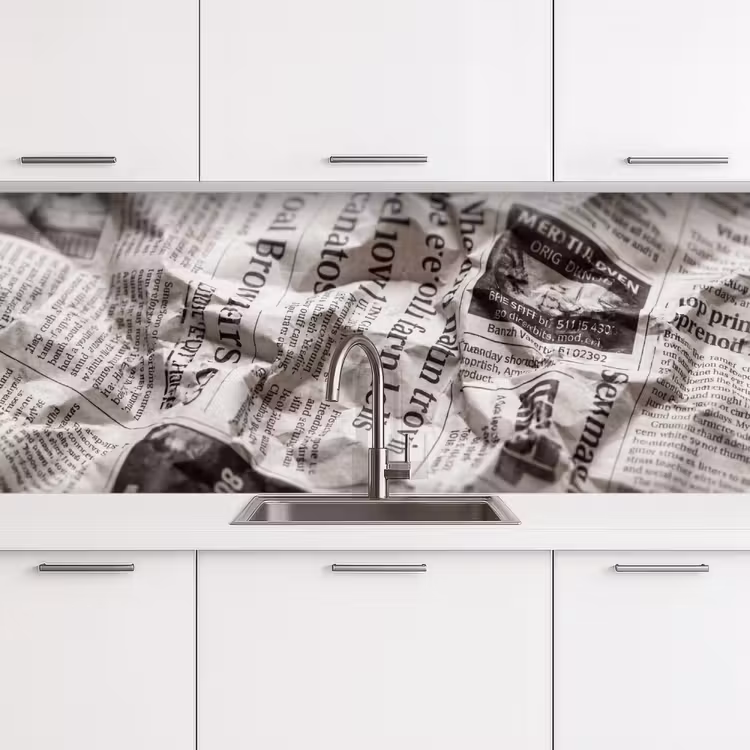 Krant - Gekreukeld - Textuur - Vintage - Zwart-wit keuken achterwand 2 middel -3d