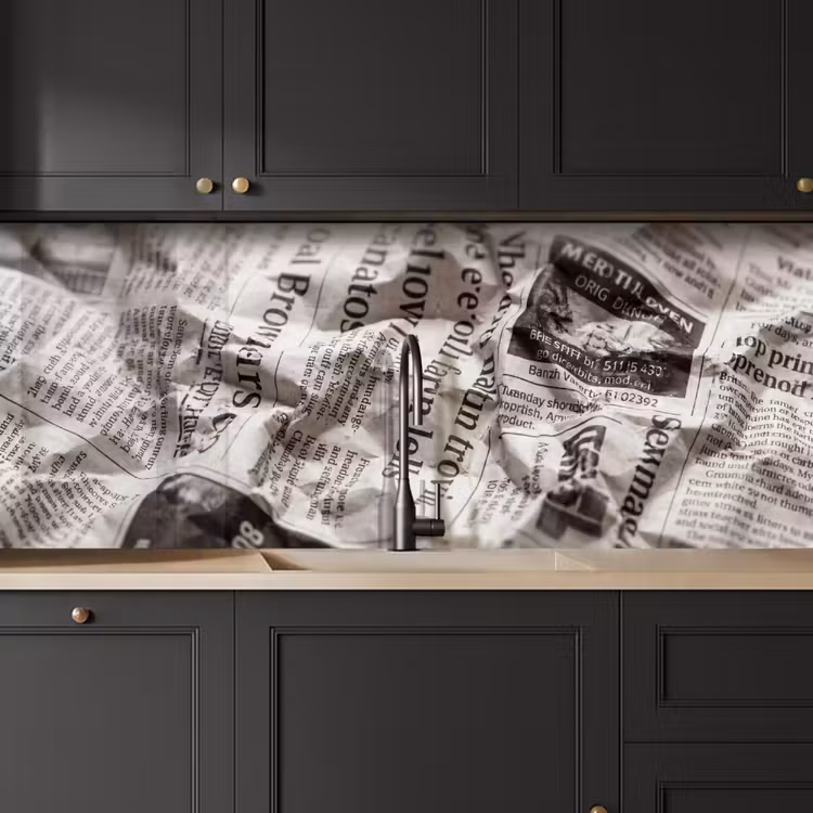 Krant - Gekreukeld - Textuur - Vintage - Zwart-wit keuken achterwand 2 middel -sfeer1