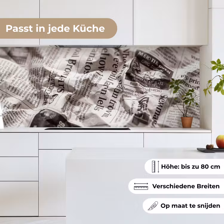 Krant - Gekreukeld - Textuur - Vintage - Zwart-wit keuken achterwand 2 middel -sfeer4_DE