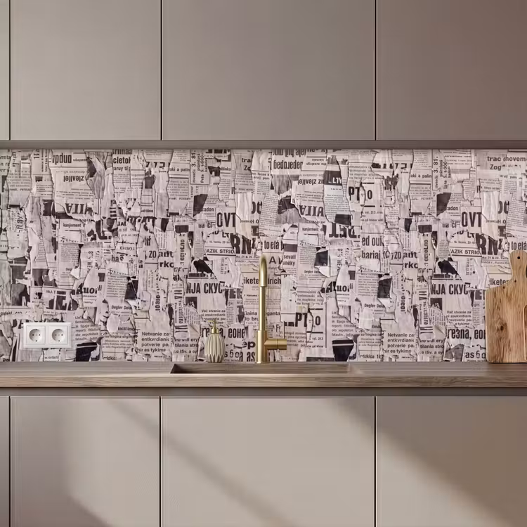 Krant - Gescheurd - Textuur - Abstract - Zwart-wit keuken achterwand 2 middel zz_3dshopping
