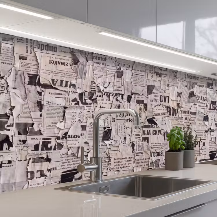 Krant - Gescheurd - Textuur - Abstract - Zwart-wit keuken achterwand 2 middel -3d_schuin