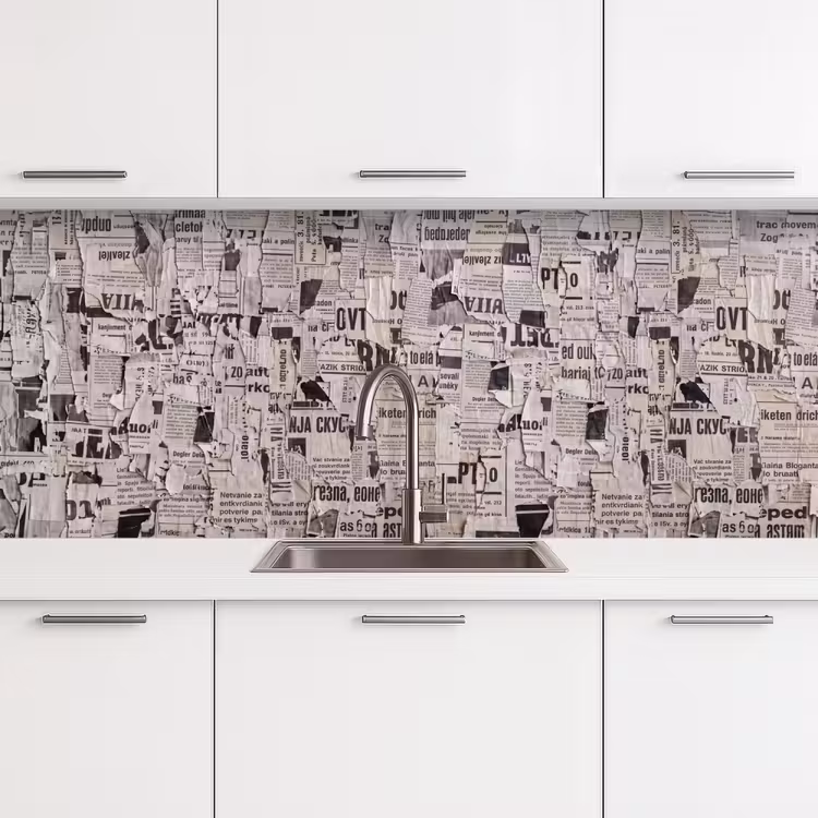 Krant - Gescheurd - Textuur - Abstract - Zwart-wit keuken achterwand 2 middel -3d