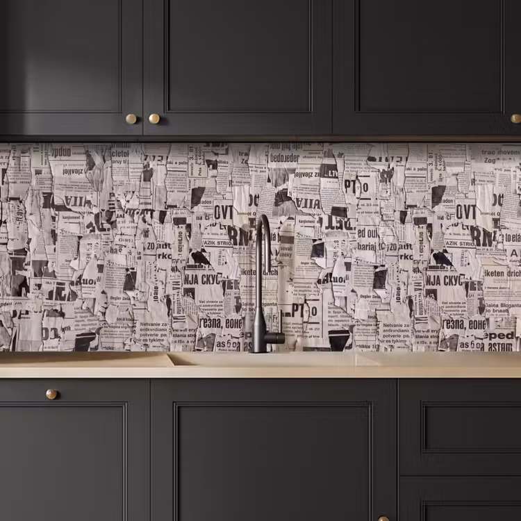 Krant - Gescheurd - Textuur - Abstract - Zwart-wit keuken achterwand 2 middel -sfeer1