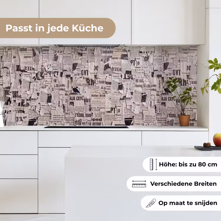Krant - Gescheurd - Textuur - Abstract - Zwart-wit keuken achterwand 2 middel -sfeer4_DE